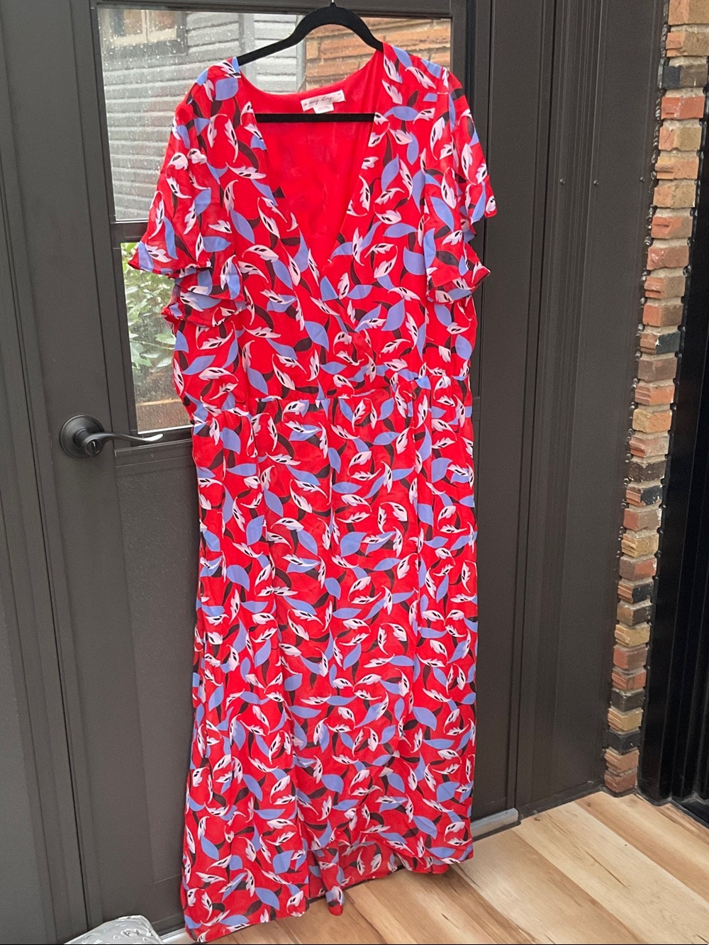 Penningtons Red Floral Wrap Maxi Dress with Blue Accents